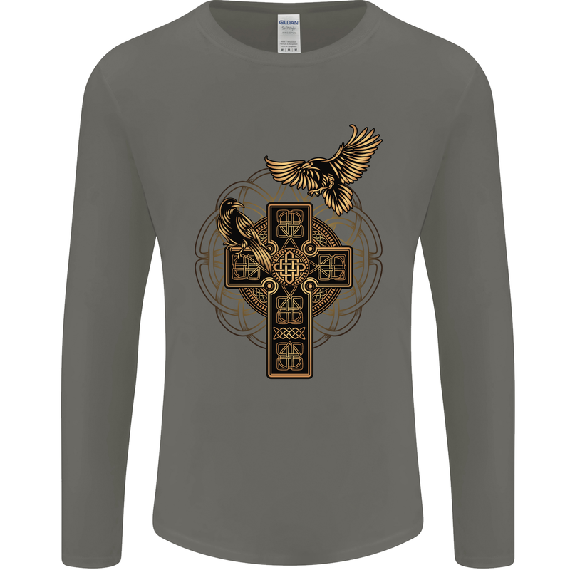 Odins Celtic Raven Viking Thor Ragnar Norse Mens Long Sleeve T-Shirt Charcoal