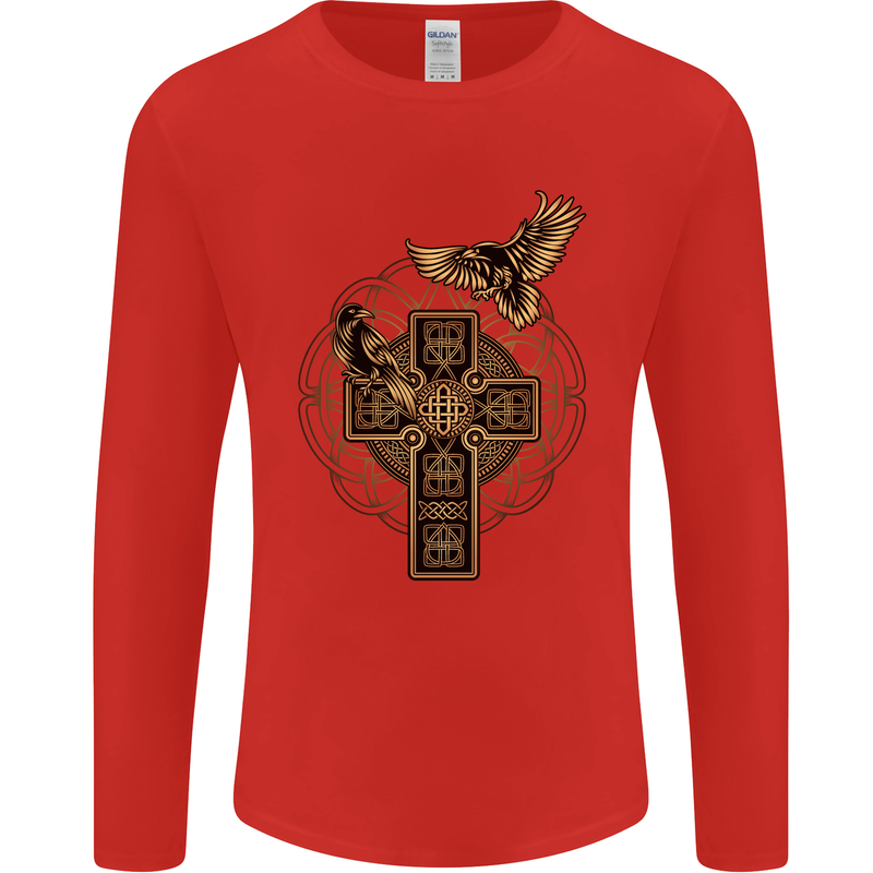 Odins Celtic Raven Viking Thor Ragnar Norse Mens Long Sleeve T-Shirt Red