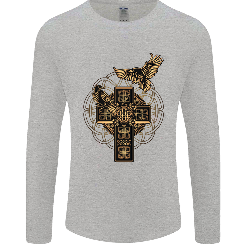 Odins Celtic Raven Viking Thor Ragnar Norse Mens Long Sleeve T-Shirt Sports Grey
