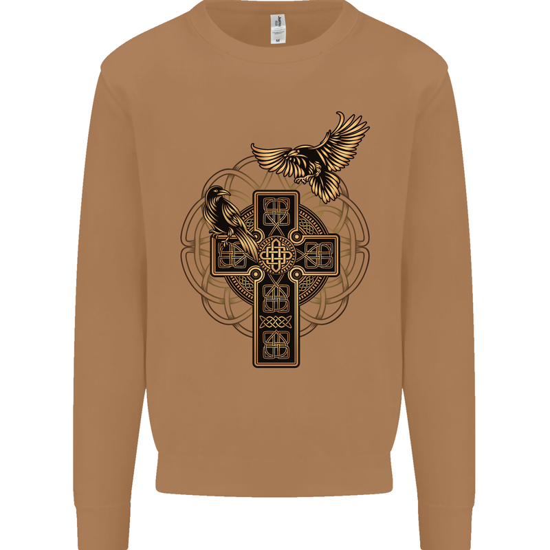 Odins Celtic Raven Viking Thor Ragnar Norse Mens Sweatshirt Jumper Caramel Latte