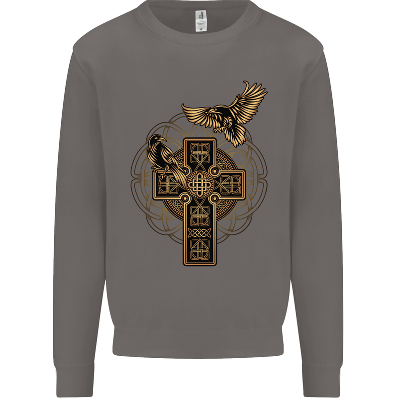 Odins Celtic Raven Viking Thor Ragnar Norse Mens Sweatshirt Jumper Charcoal
