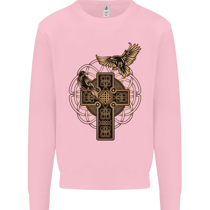 Odins Celtic Raven Viking Thor Ragnar Norse Mens Sweatshirt Jumper Light Pink