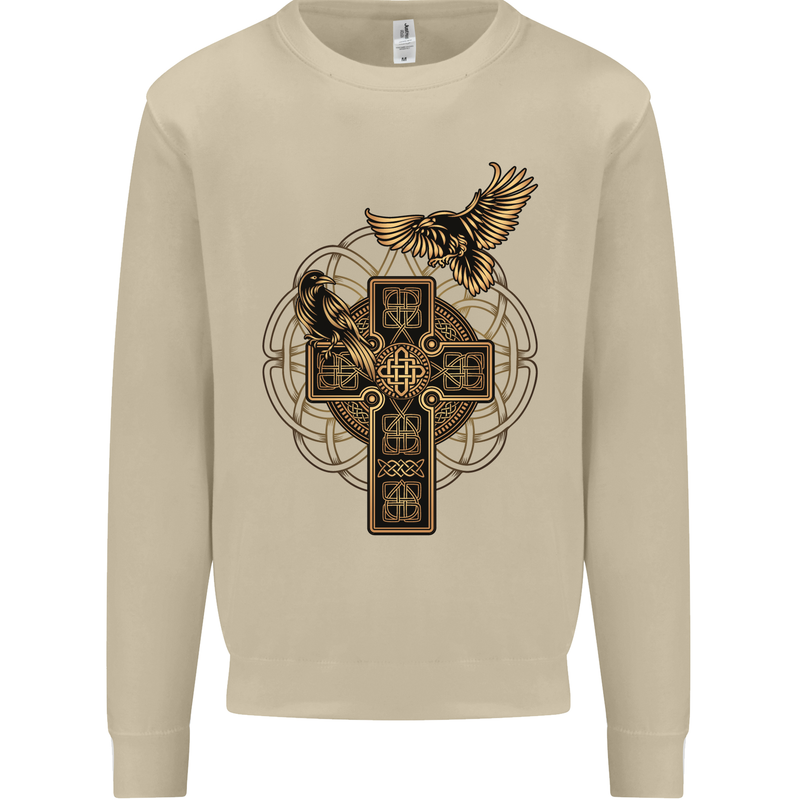 Odins Celtic Raven Viking Thor Ragnar Norse Mens Sweatshirt Jumper Sand