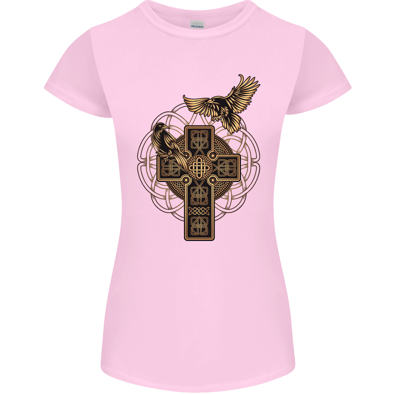 Odins Celtic Raven Viking Thor Ragnar Norse Womens Petite Cut T-Shirt Light Pink