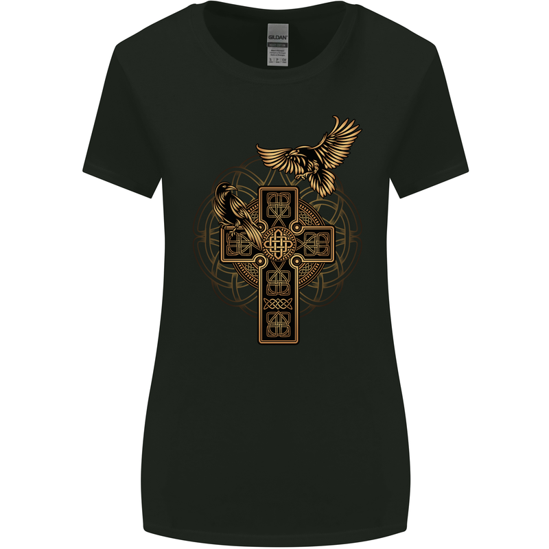 Odins Celtic Raven Viking Thor Ragnar Norse Womens Wider Cut T-Shirt Black