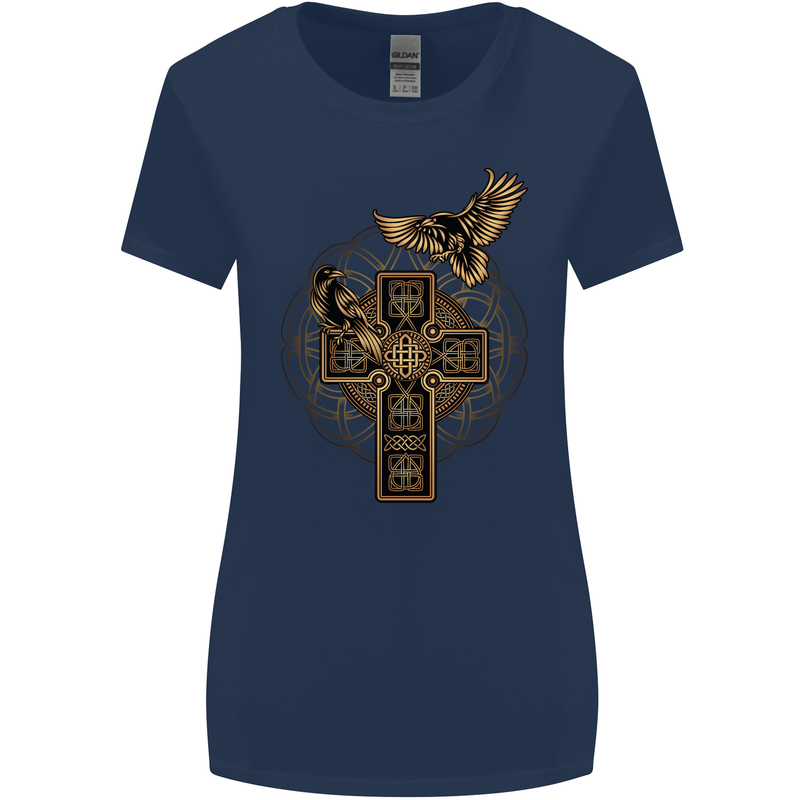 Odins Celtic Raven Viking Thor Ragnar Norse Womens Wider Cut T-Shirt Navy Blue