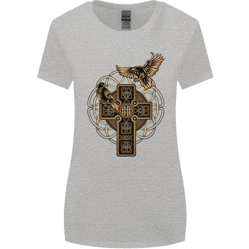 Odins Celtic Raven Viking Thor Ragnar Norse Womens Wider Cut T-Shirt Sports Grey