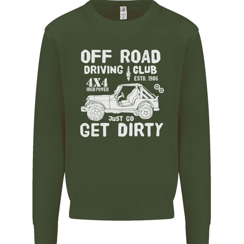 Off Road Driving Club Get Dirty 4x4 Funny Kids Sweatshirt Jumper Forest Green