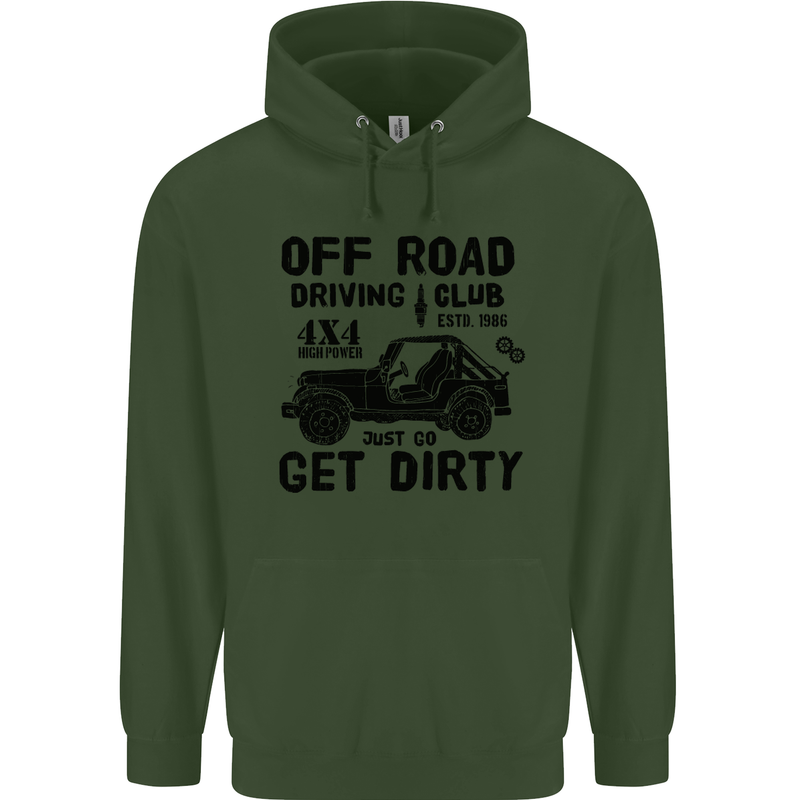 Off Road Driving Club Get Dirty 4x4 Funny Mens 80% Cotton Hoodie Forest Green