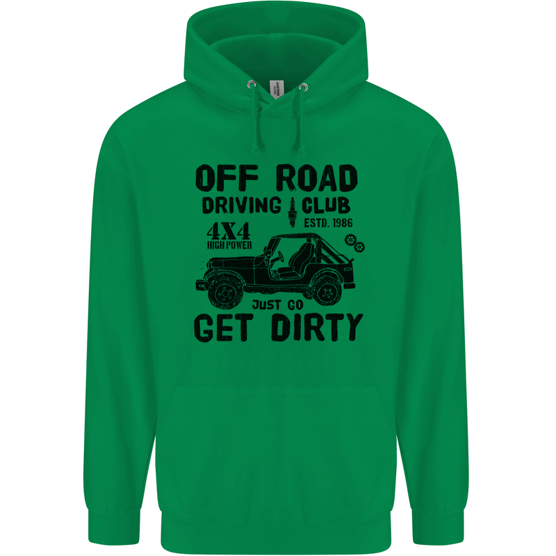 Off Road Driving Club Get Dirty 4x4 Funny Mens 80% Cotton Hoodie Irish Green