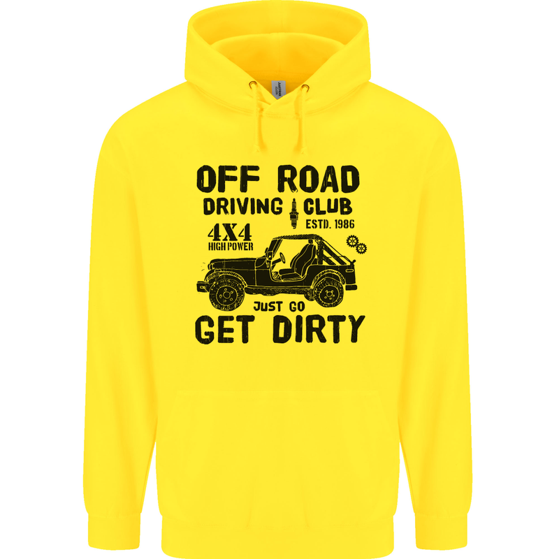 Off Road Driving Club Get Dirty 4x4 Funny Mens 80% Cotton Hoodie Yellow