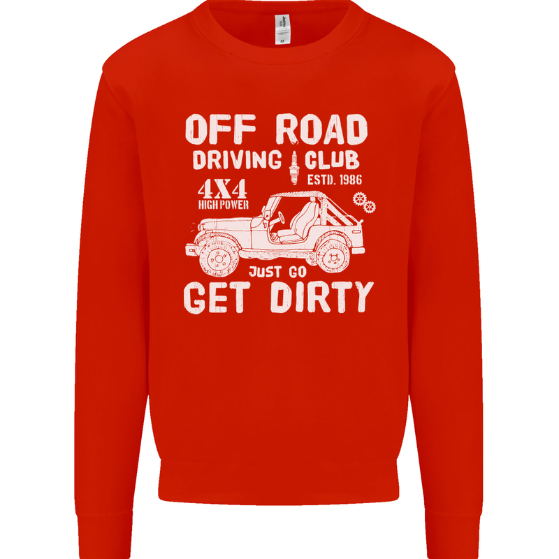 Off Road Driving Club Get Dirty 4x4 Funny Mens Sweatshirt Jumper Bright Red
