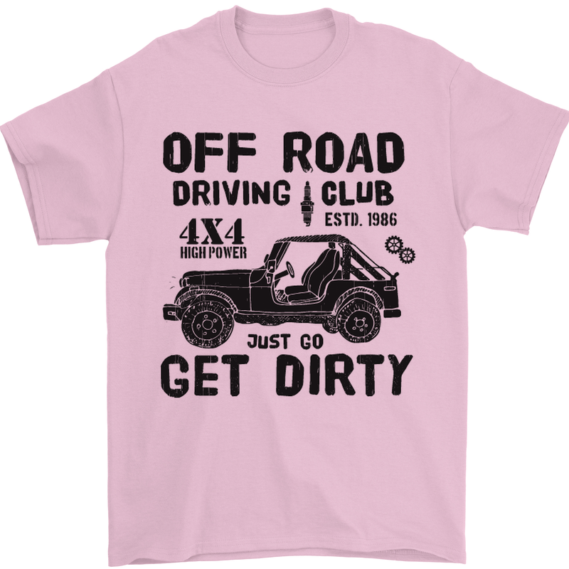 Off Road Driving Club Get Dirty 4x4 Funny Mens T-Shirt Cotton Gildan Light Pink