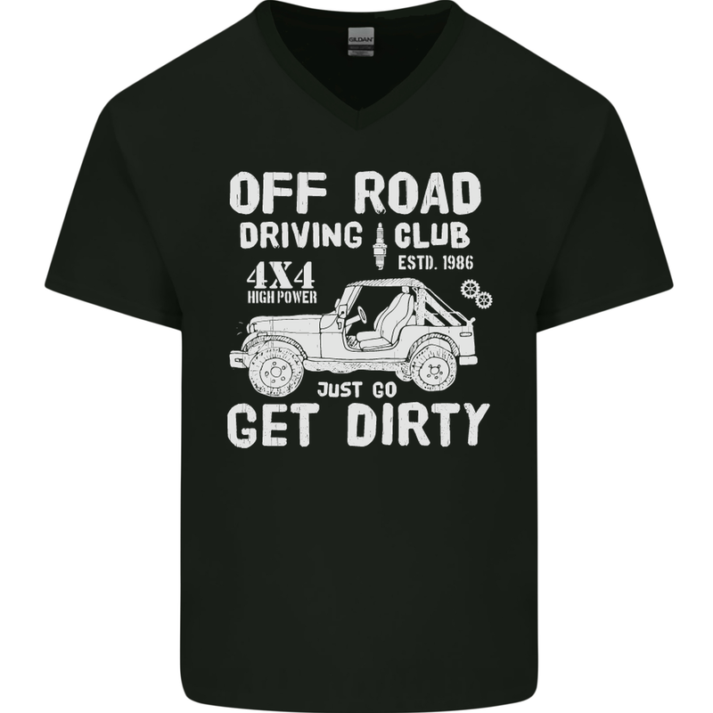 Off Road Driving Club Get Dirty 4x4 Funny Mens V-Neck Cotton T-Shirt Black
