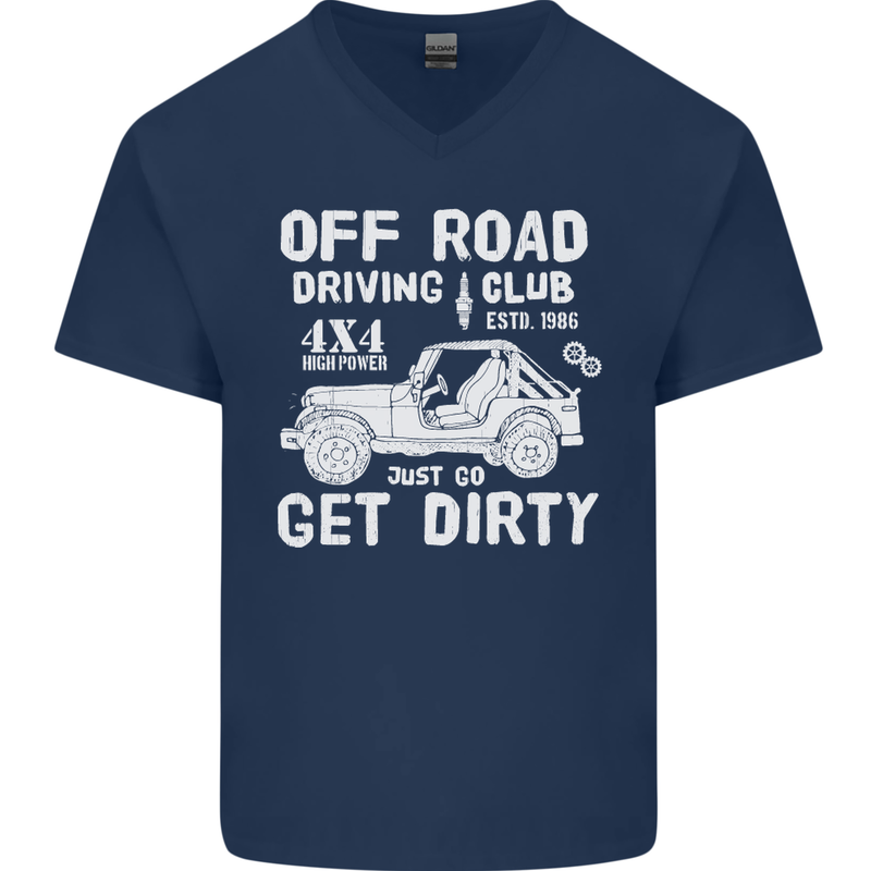 Off Road Driving Club Get Dirty 4x4 Funny Mens V-Neck Cotton T-Shirt Navy Blue