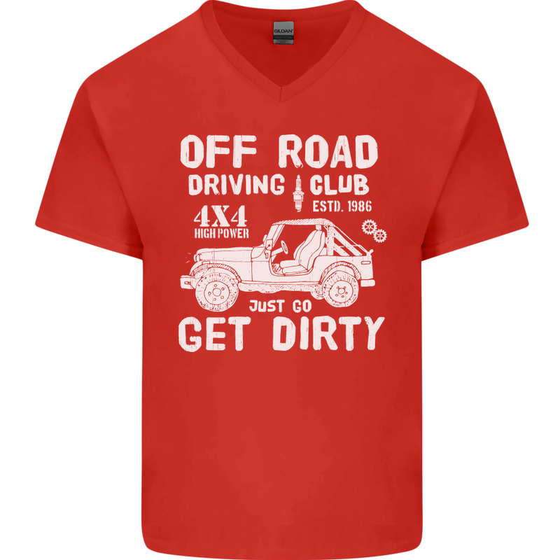 Off Road Driving Club Get Dirty 4x4 Funny Mens V-Neck Cotton T-Shirt Red