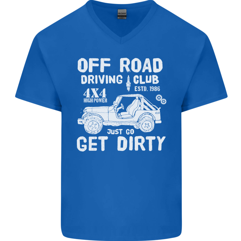 Off Road Driving Club Get Dirty 4x4 Funny Mens V-Neck Cotton T-Shirt Royal Blue