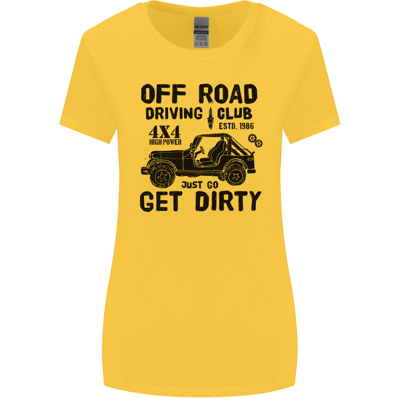 Off Road Driving Club Get Dirty 4x4 Funny Womens Wider Cut T-Shirt Yellow