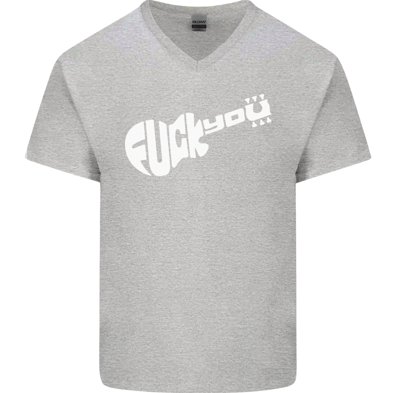 Offensive Guitar Acoustic Electric Bass Mens V-Neck Cotton T-Shirt Sports Grey