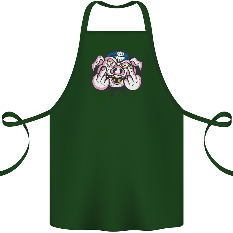 Offensive Pig Finger Flip Cotton Apron 100% Organic Forest Green
