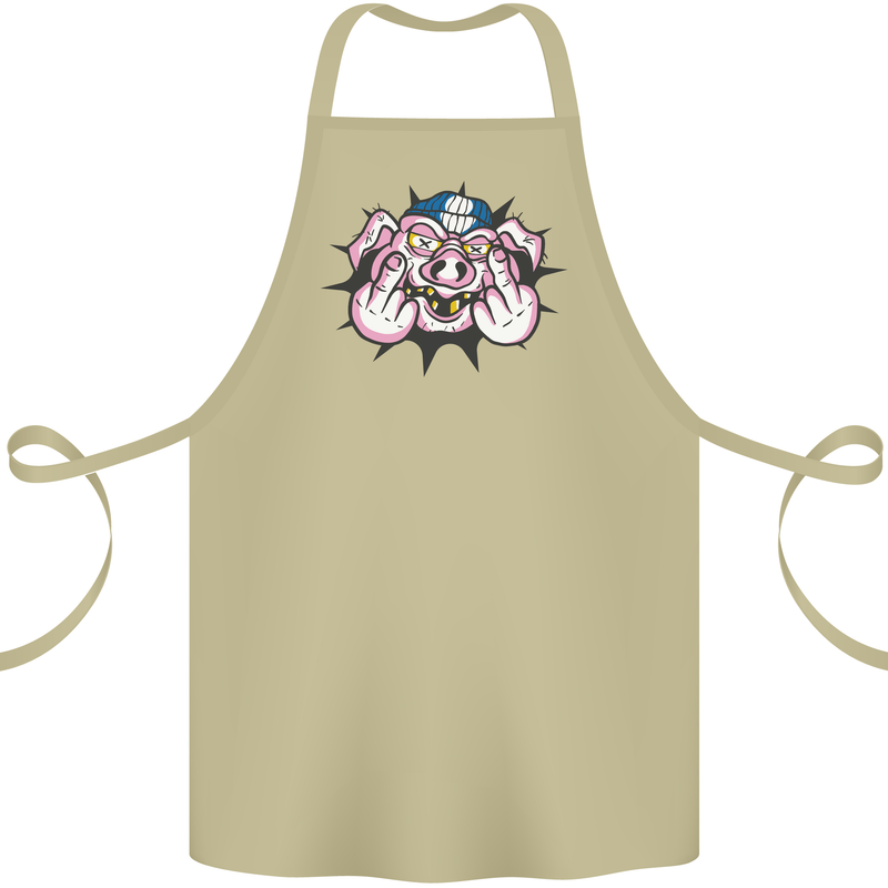 Offensive Pig Finger Flip Cotton Apron 100% Organic Khaki