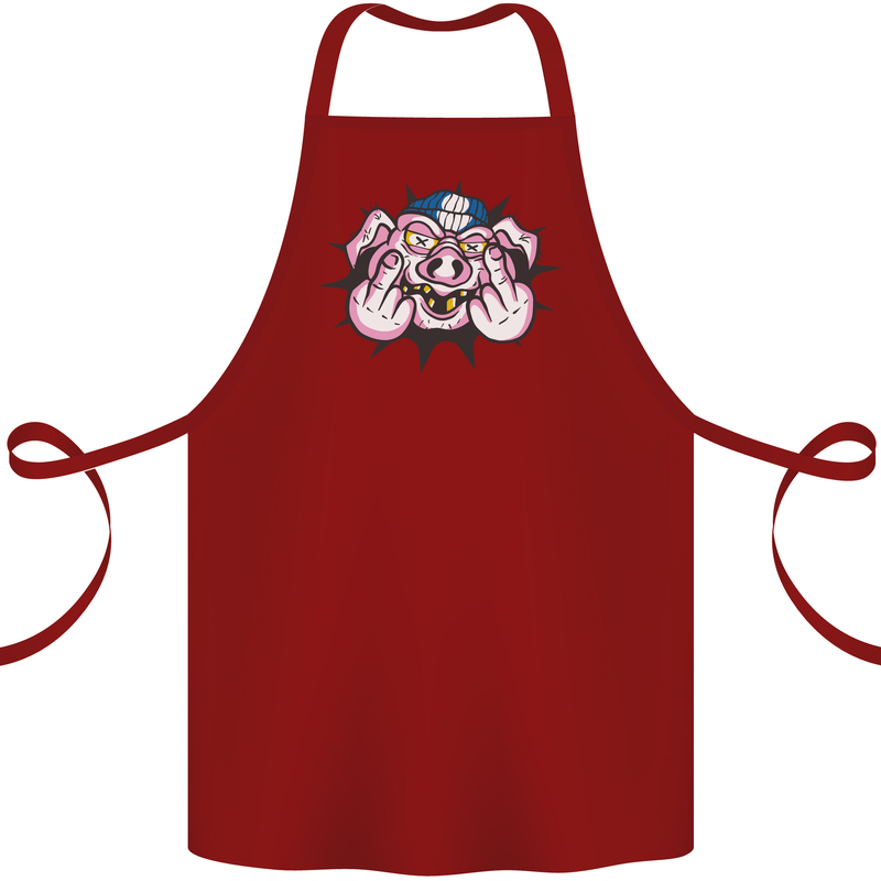 Offensive Pig Finger Flip Cotton Apron 100% Organic Maroon