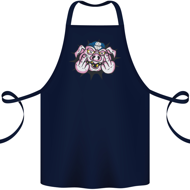 Offensive Pig Finger Flip Cotton Apron 100% Organic Navy Blue