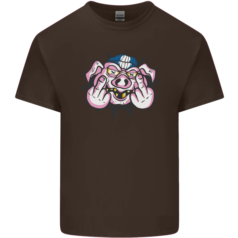 Offensive Pig Finger Flip Kids T-Shirt Childrens Chocolate