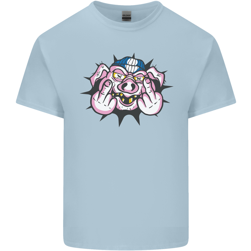 Offensive Pig Finger Flip Kids T-Shirt Childrens Light Blue