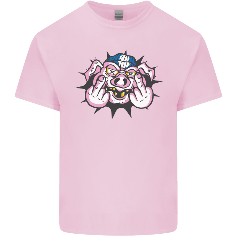 Offensive Pig Finger Flip Kids T-Shirt Childrens Light Pink