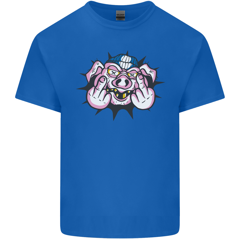 Offensive Pig Finger Flip Kids T-Shirt Childrens Royal Blue