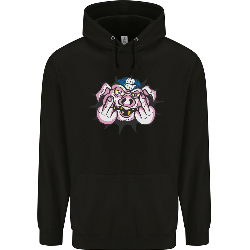 Offensive Pig Finger Flip Mens 80% Cotton Hoodie Black