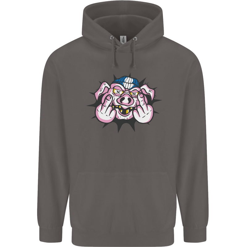Offensive Pig Finger Flip Mens 80% Cotton Hoodie Charcoal