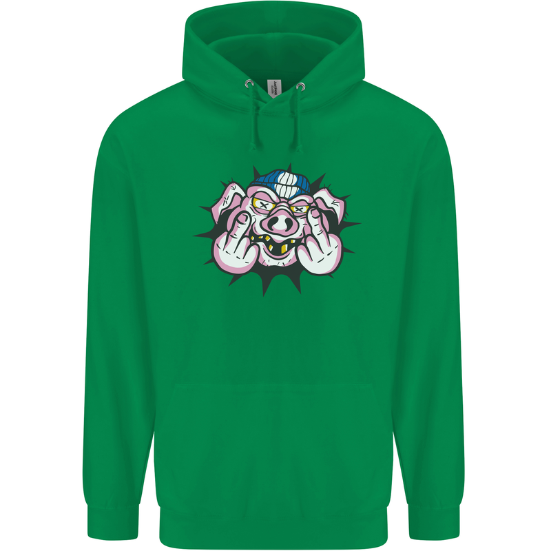 Offensive Pig Finger Flip Mens 80% Cotton Hoodie Irish Green