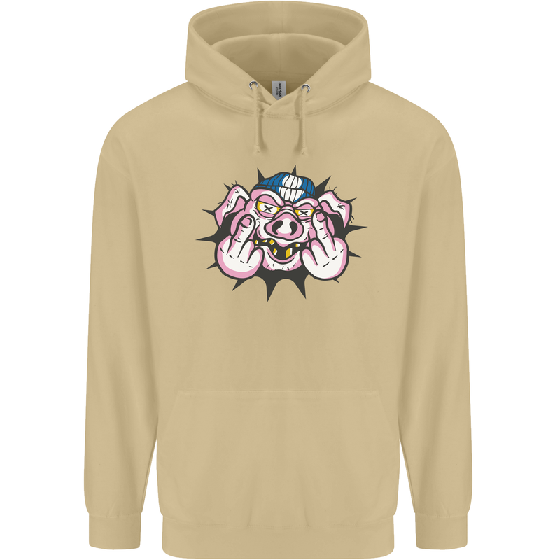 Offensive Pig Finger Flip Mens 80% Cotton Hoodie Sand