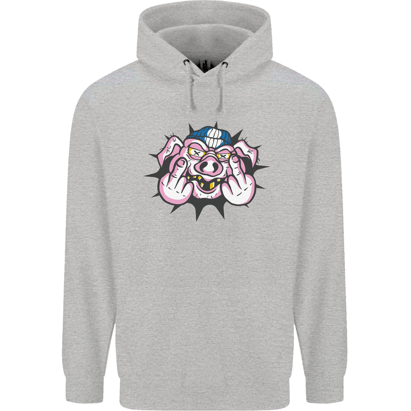 Offensive Pig Finger Flip Mens 80% Cotton Hoodie Sports Grey