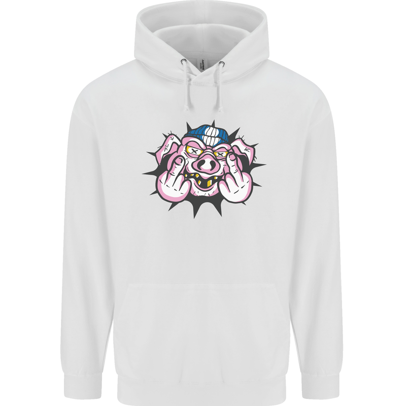 Offensive Pig Finger Flip Mens 80% Cotton Hoodie White