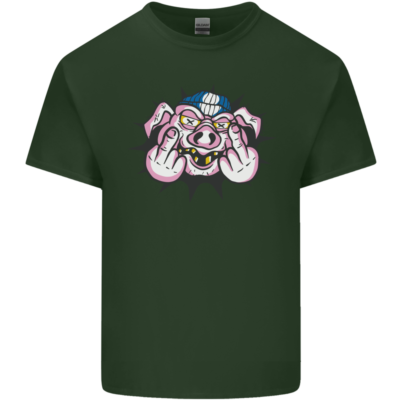 Offensive Pig Finger Flip Mens Cotton T-Shirt Tee Top Forest Green