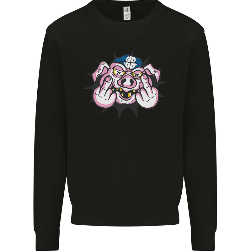 Offensive Pig Finger Flip Mens Sweatshirt Jumper Black