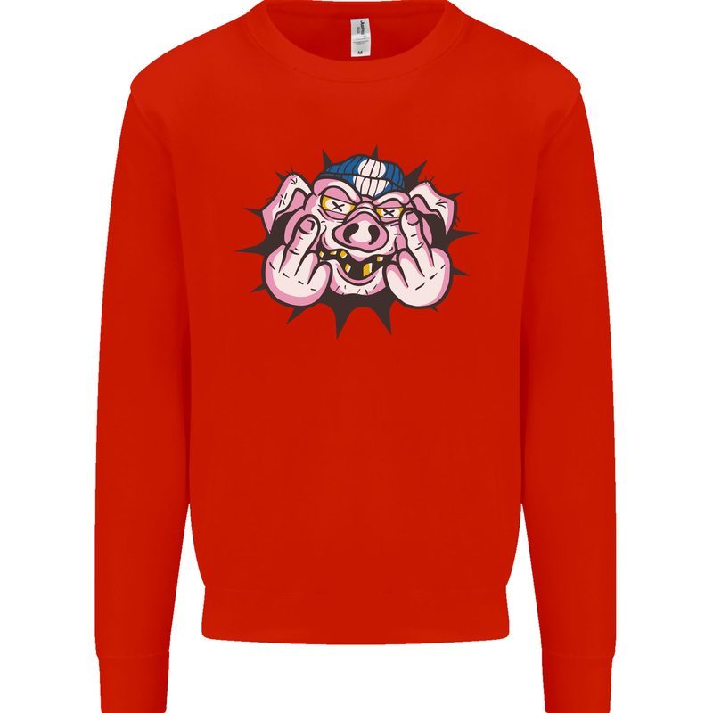 Offensive Pig Finger Flip Mens Sweatshirt Jumper Bright Red