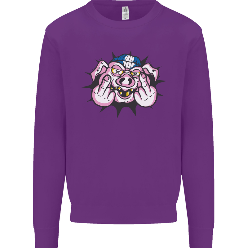 Offensive Pig Finger Flip Mens Sweatshirt Jumper Purple