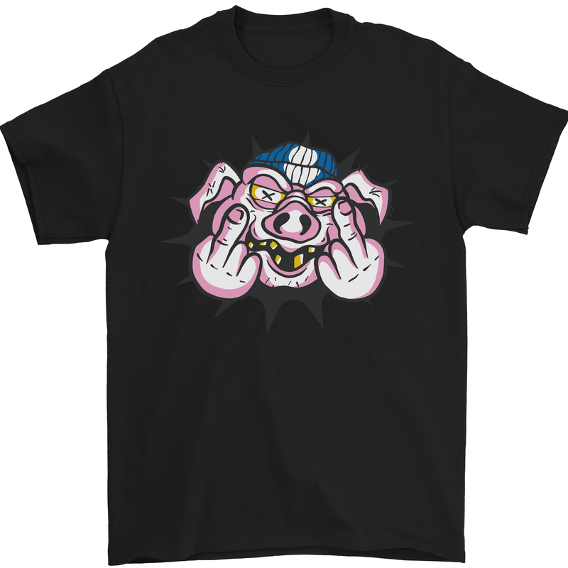 Offensive Pig Finger Flip Mens T-Shirt Cotton Gildan Black