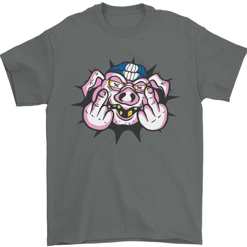 Offensive Pig Finger Flip Mens T-Shirt Cotton Gildan Charcoal