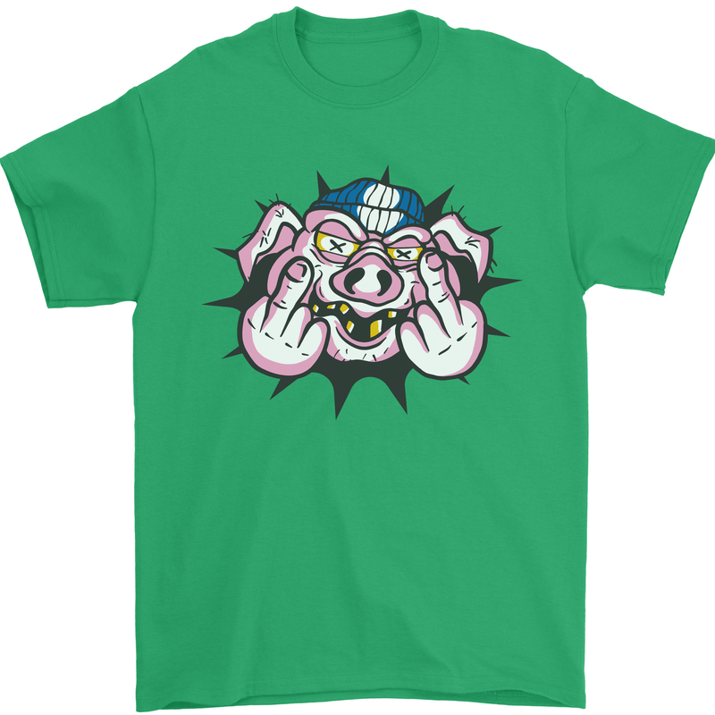 Offensive Pig Finger Flip Mens T-Shirt Cotton Gildan Irish Green