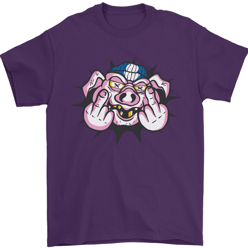 Offensive Pig Finger Flip Mens T-Shirt Cotton Gildan Purple