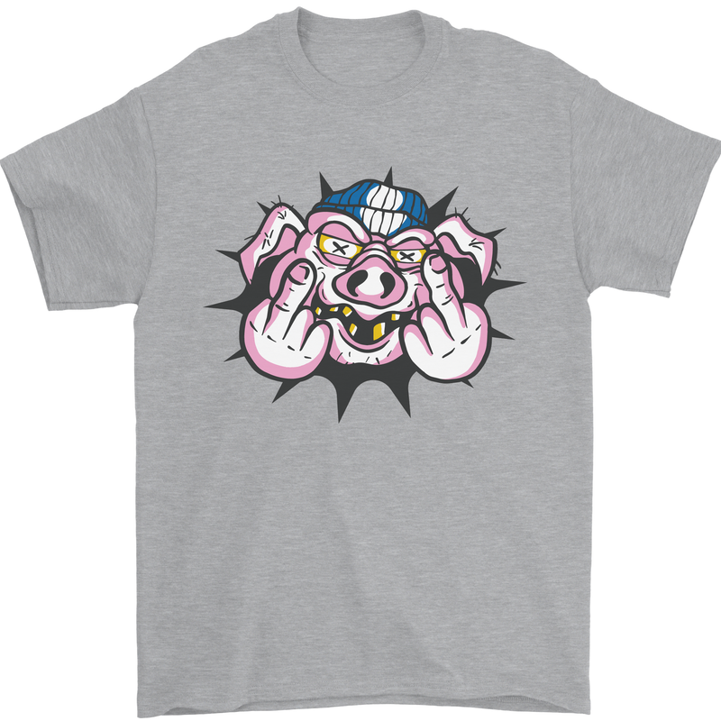 Offensive Pig Finger Flip Mens T-Shirt Cotton Gildan Sports Grey