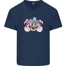 Offensive Pig Finger Flip Mens V-Neck Cotton T-Shirt Navy Blue