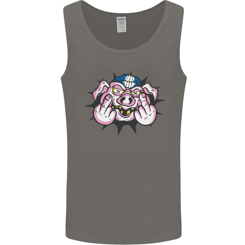 Offensive Pig Finger Flip Mens Vest Tank Top Charcoal