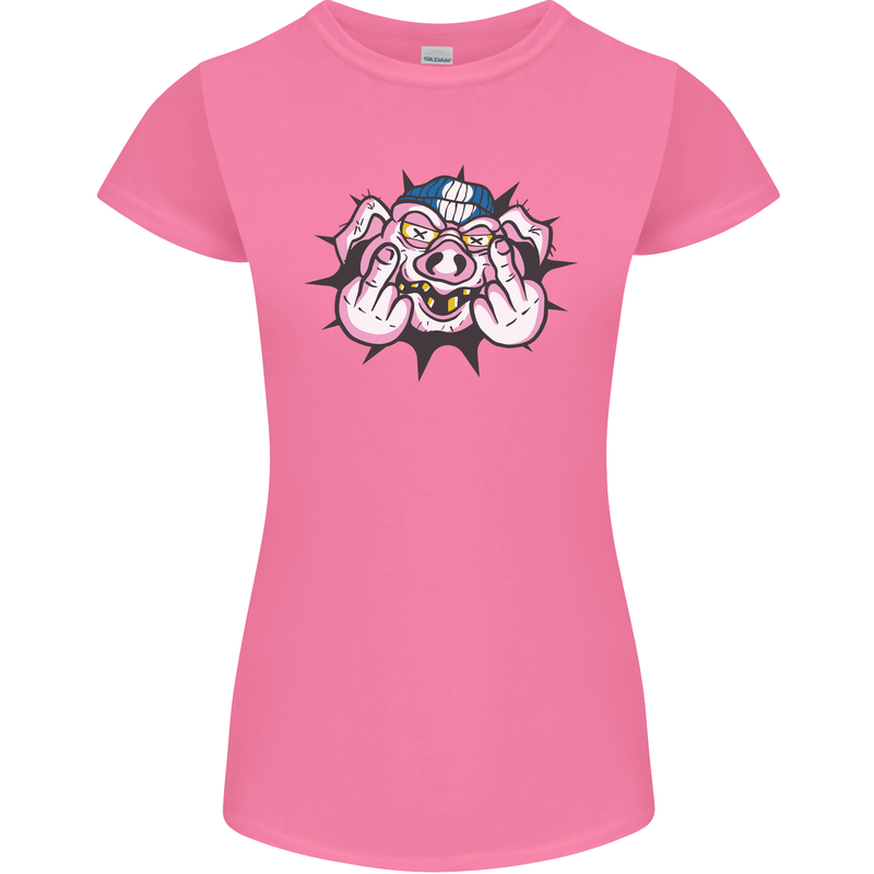 Offensive Pig Finger Flip Womens Petite Cut T-Shirt Azalea
