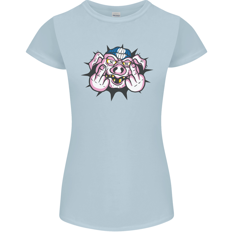 Offensive Pig Finger Flip Womens Petite Cut T-Shirt Light Blue